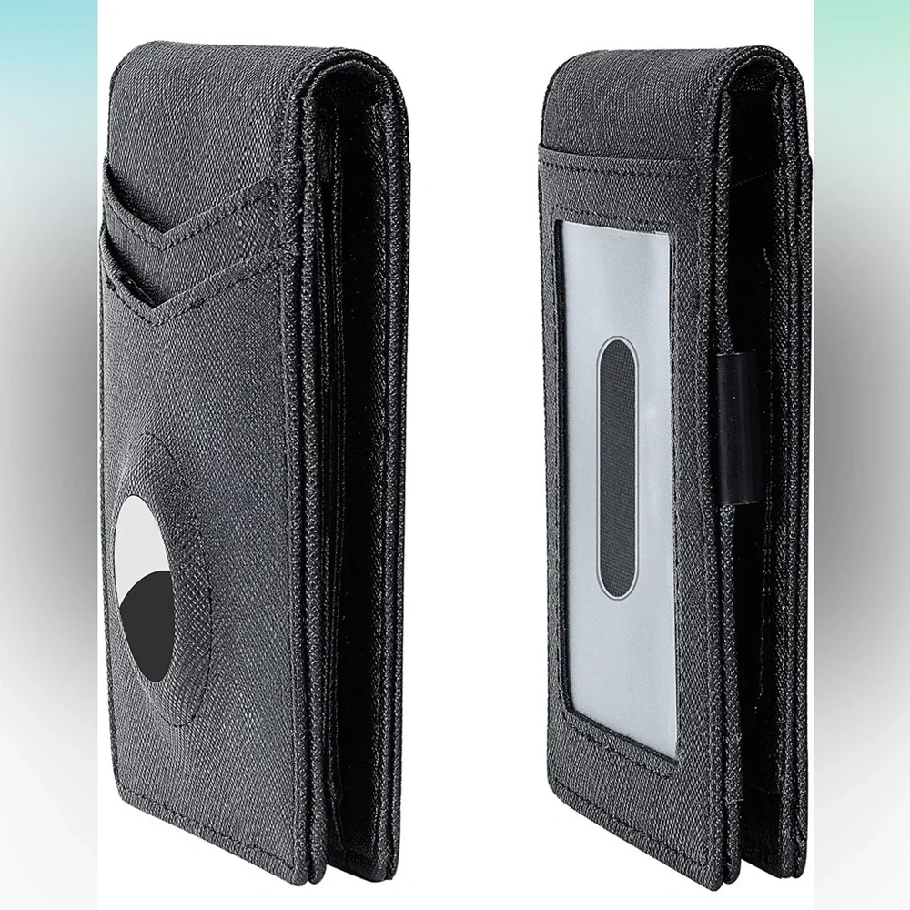 NEW! Slim Bifold Wallet With Integrated Case Holder for AirTag Black-Crosshatch